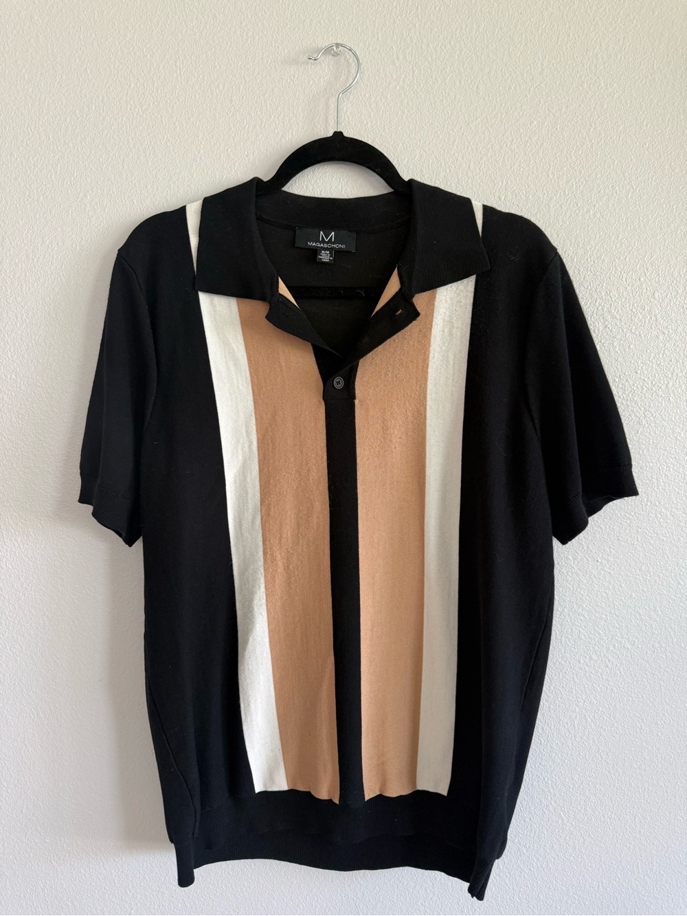 Magaschoni Black Sweater with Tan Trim